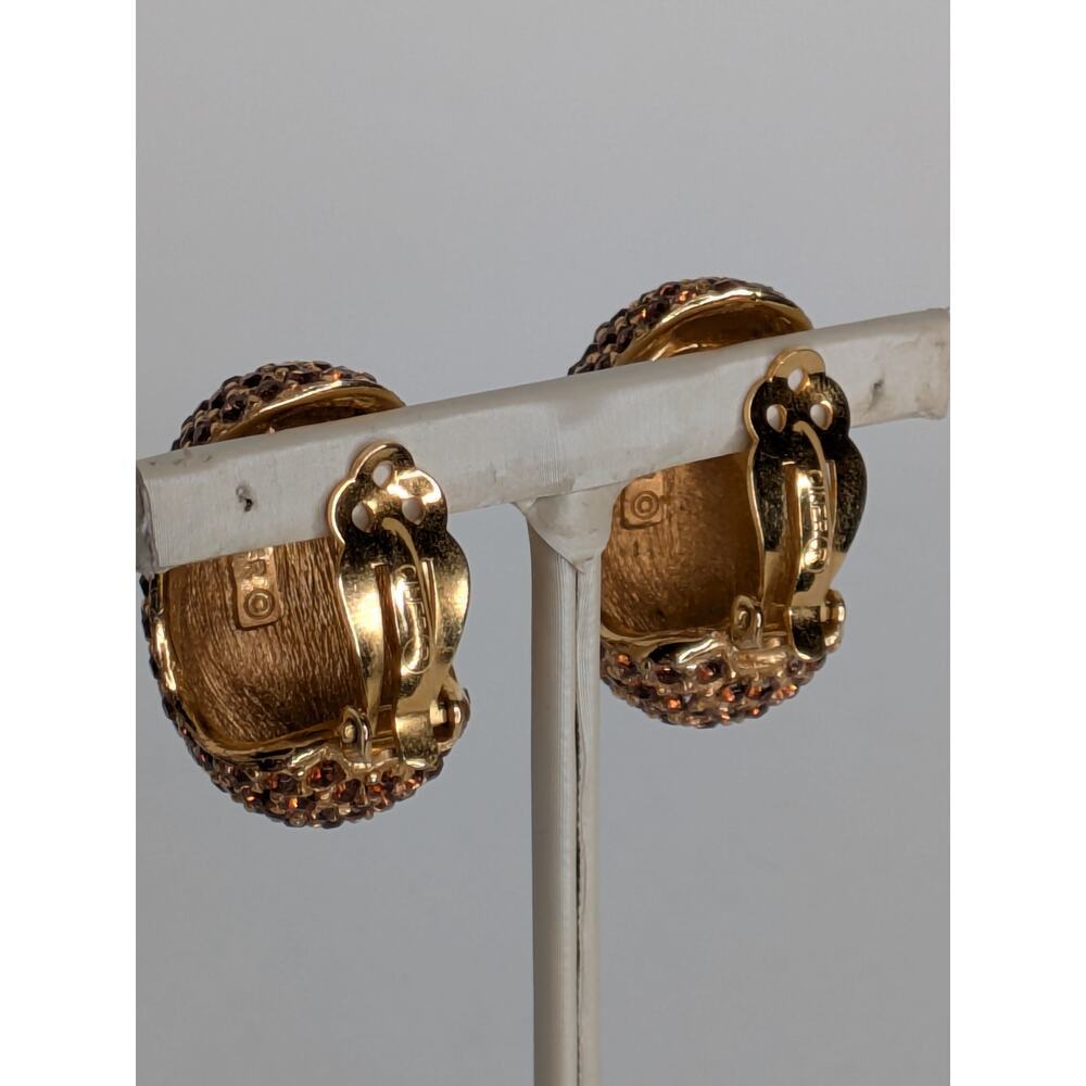 Ciner Vintage Dome Pave Rhinestone Crystal Chocolate Brown Clip Earrings Large - Picture 8 of 10